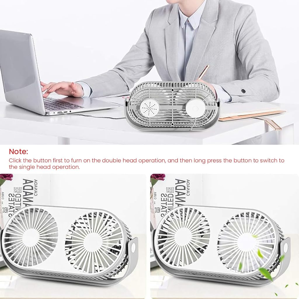 Verilux® Small Table Fan, USB Mini Desktop Fan, Dual Fan Desktop Fan with 3 Speeds, Quiet Aromatherapy Table Desk Fan with Stand, Portable Cooling Fan for Home Office Outdoor Travel (White)