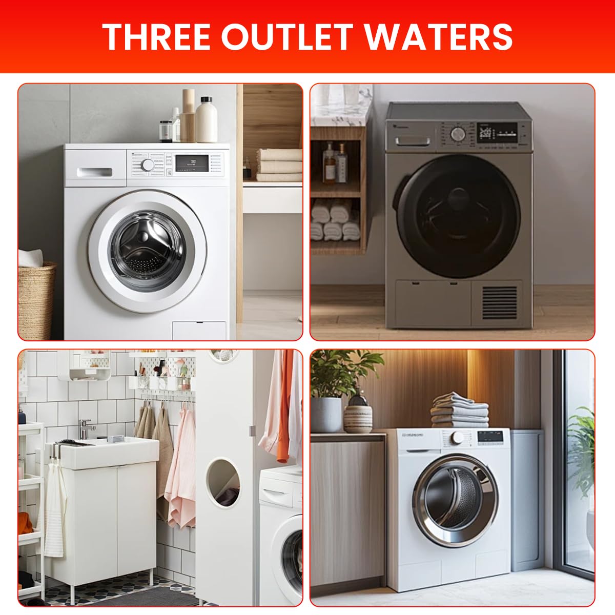 Supvox Multi Water Inlet Valve for Washing Machines and Dishwashers 3PCS | Featuring 3 in 1 Design with Stainless Steel and Independent Control Knob