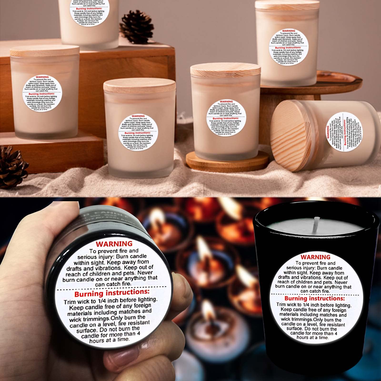HASTHIP Candle Warning Sticker for Jars and Making | 500 Self-Adhesive Safety Labels