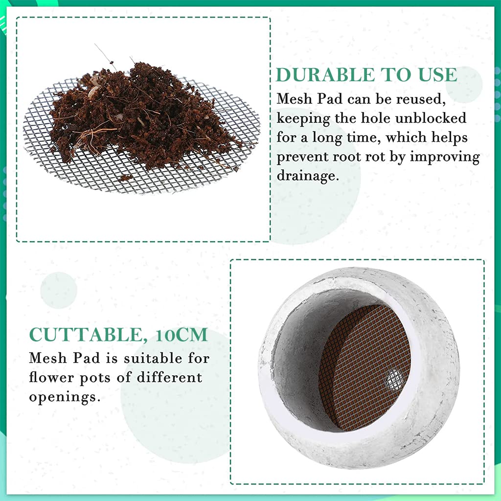 SNOWIE SOFT 50Pcs Flower Pot Hole Mesh Pad for Keep Soil from Flowing Away, 10cm Round Drainage Hole Screens for Bonsai Pot, Succulent & Table Top Planters