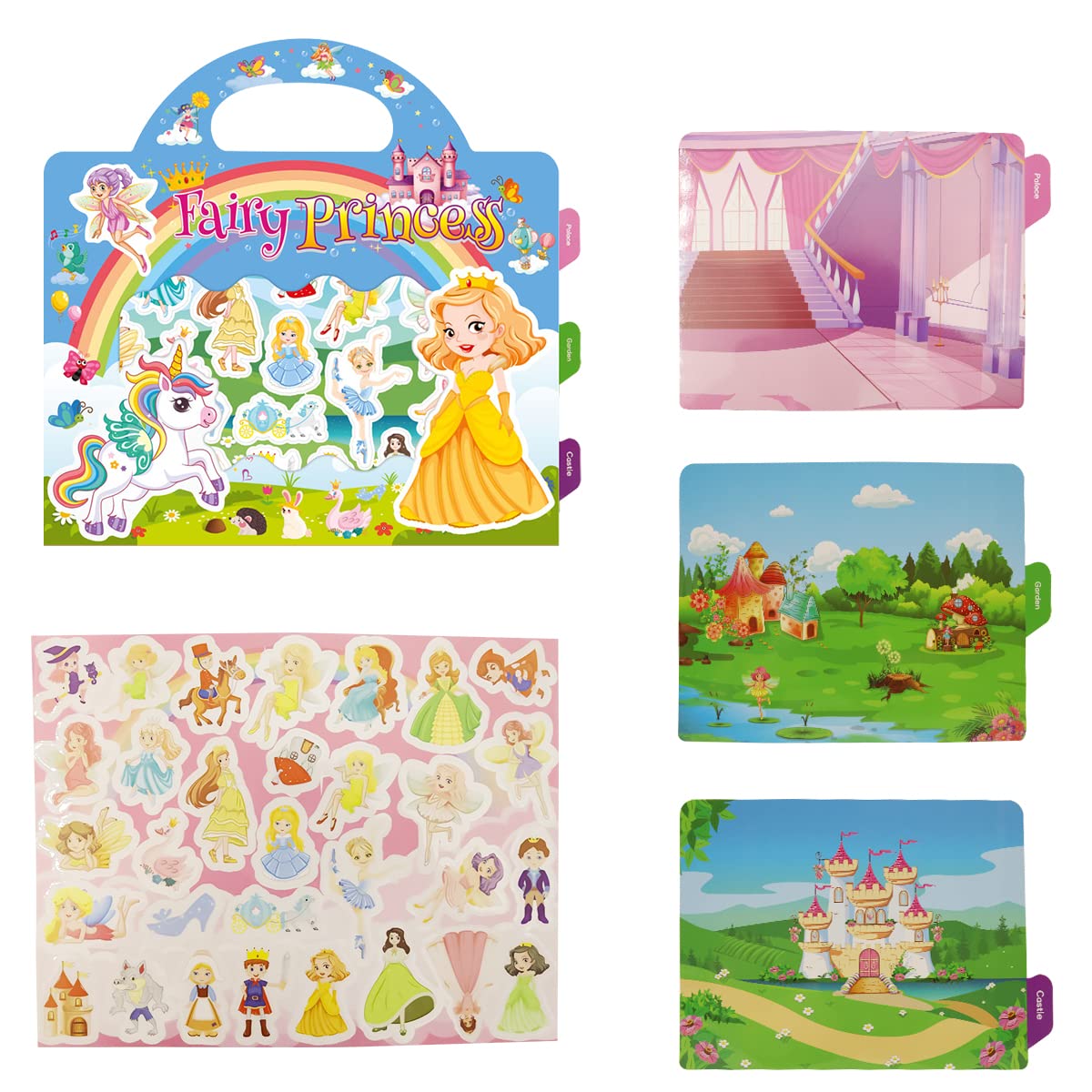 PATPAT Montessori Busy Book for Kids with 35 Reusable PVC Stickers and Portable Handle | Creative Travel Toy for Girls 3+ Years