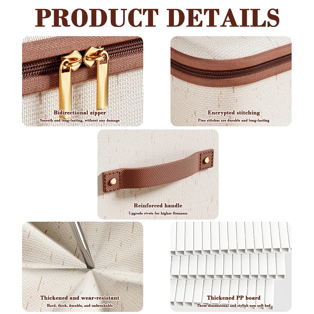 HASTHIP Storage Bins for Clothes with Dual Zipper and Reinforced Handles | 56L Foldable Cotton Linen Boxes