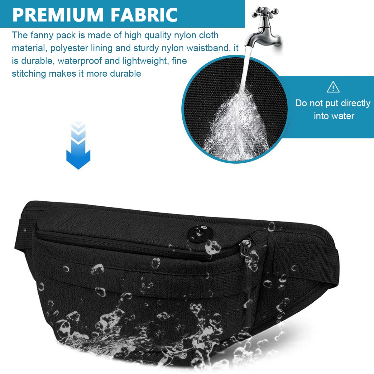 GUSTAVE Waist Bag for Travel and Running featuring 17.5x5x4 in Capacity with Headphone Port | Waterproof Nylon Adjustable Reflective Strap