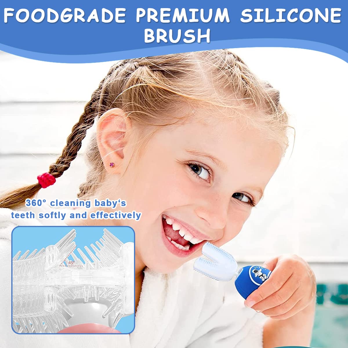 HANNEA Ultrasonic U Shape Electric Toothbrush for Kids featuring 8000–30000 vpm Vibration and Food‑Grade Silicone Brush | USB Rechargeable Waterproof Design