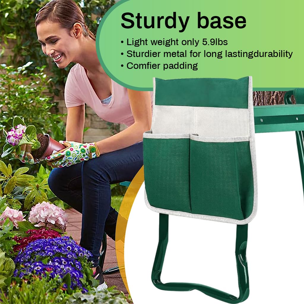 Optifit® 2 in 1 Folding Kneeling Stool with Tool Holder Bag, Portable Gardening Seat Carbon Steel Stool for Easy Gardening Work, Great Gift for Any Gardener