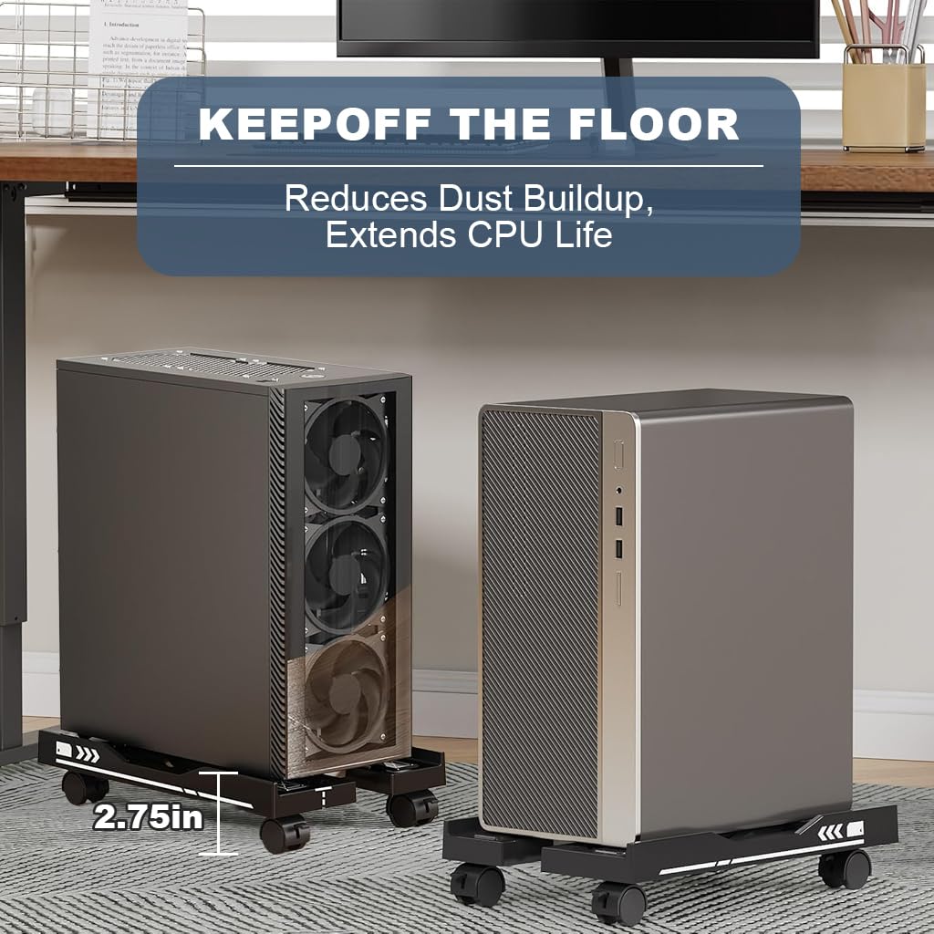 ZORBES Adjustable Computer Tower Stand for Floor with 4 Locking Wheels and 19.5–29 cm Width | Cutout Heat Dissipation Design