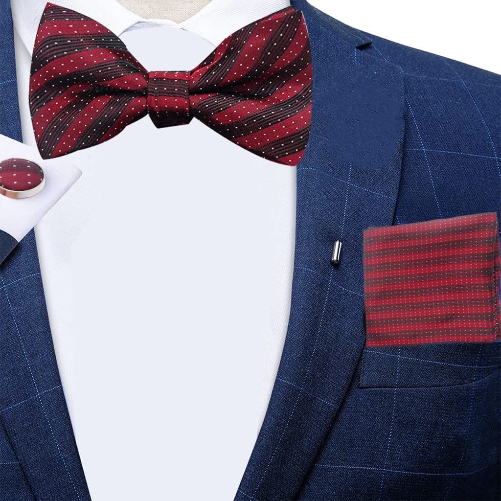 PALAY Men Suit Bow Tie Set for Formal Occasions with 4.3x2.7 in Bow Tie & Cufflinks | Maroon Red Polyester Silk