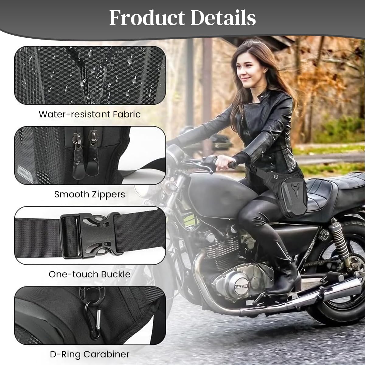 STHIRA Waterproof Bag for Men featuring Hard Shell Double Layer Zipper | Secure Thigh and Waist Storage for Riding and Travel
