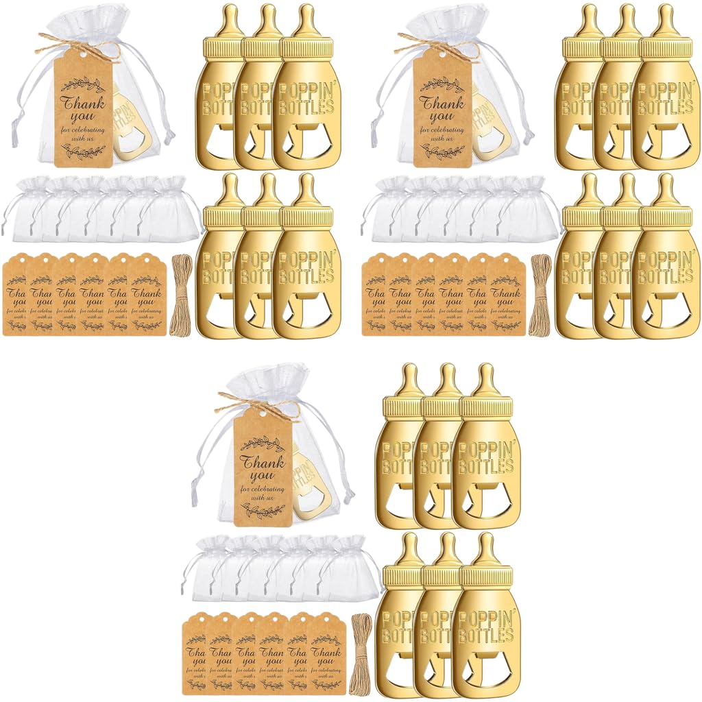 SNOWIE SOFT Baby Shower Return Gifts featuring 18pcs Golden Bottle Shaped Openers with Cards