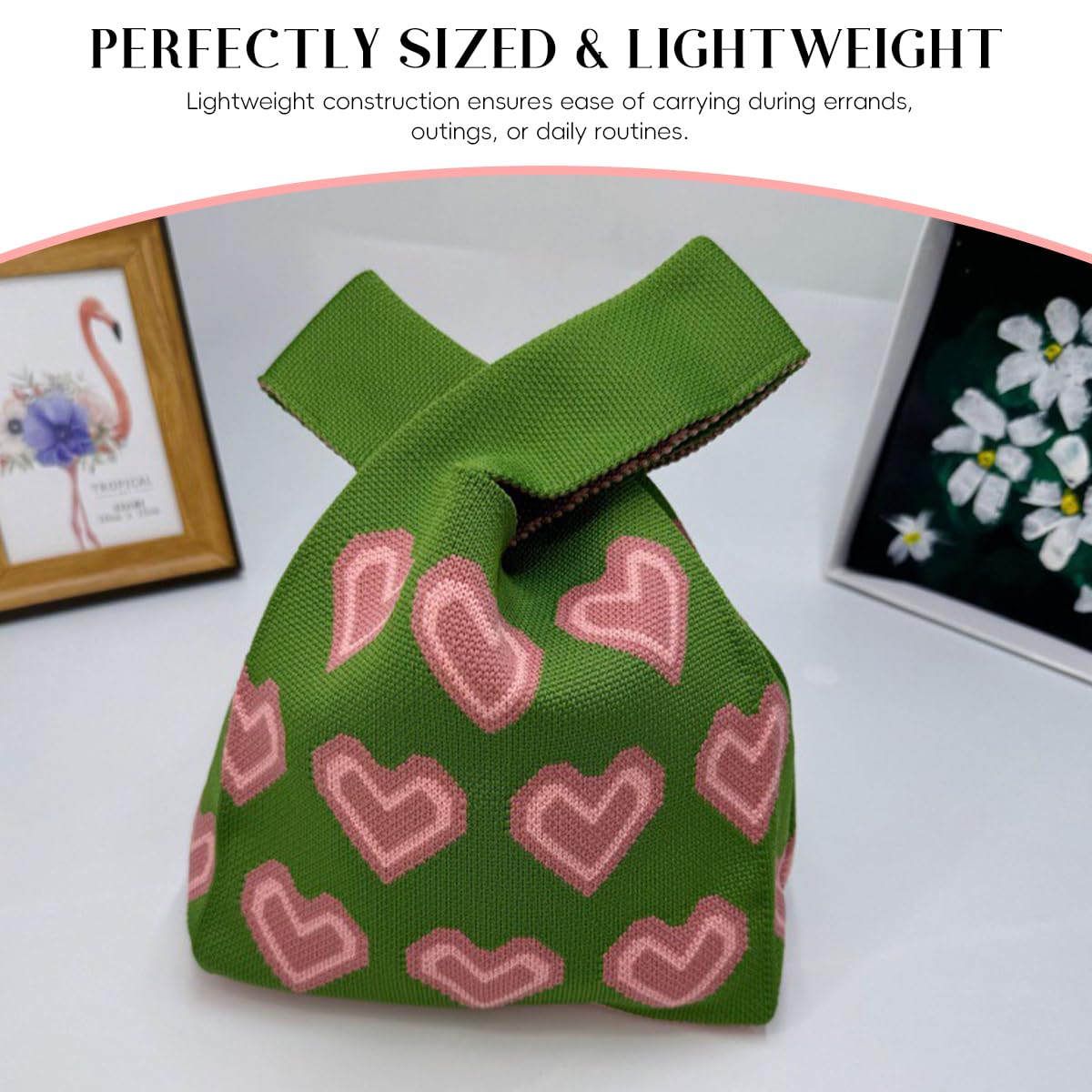 Zibuyu Wristlet Bag for Women featuring Pink Heart Knitted Design and 20x36cm Size | Soft Polyester Small Tote