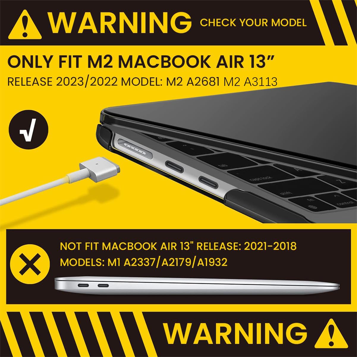 HASTHIP MacBook Air 13.6 Inch Cover for M4 M3 M2 | Snap-On 2-Piece Clear Hard Shell Case Black