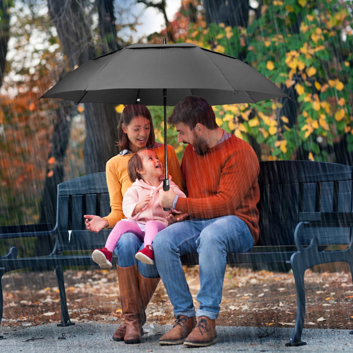 HASTHIP Big Umbrella for Men with 52 in Canopy and 8 Vent Windproof Design | Black Golf Use