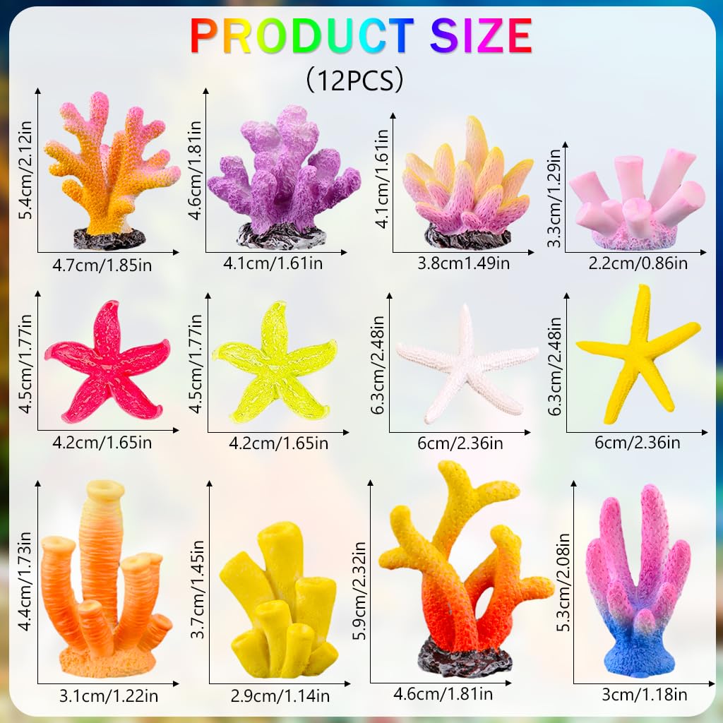 Qpets® 12Pcs Resin Artificial Coral Ornament, Mini Coral Ornament Miniature Aquarium Landscape, Resin Coral Ornament Fish Decorations Plant Pot Decorations Gifts