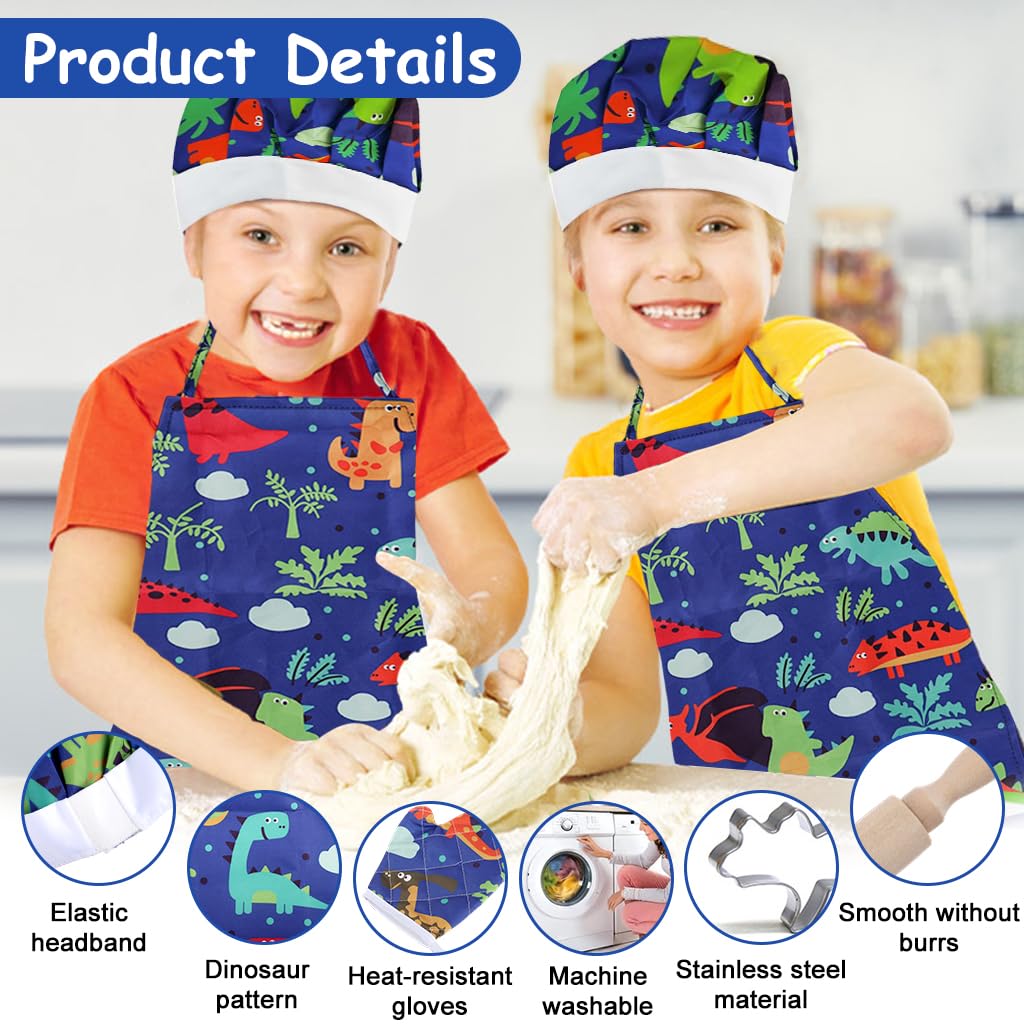 Supvox Kids Baking Set for Cooking Play with Dinosaur Apron & Chef Hat | 22Pcs Kit
