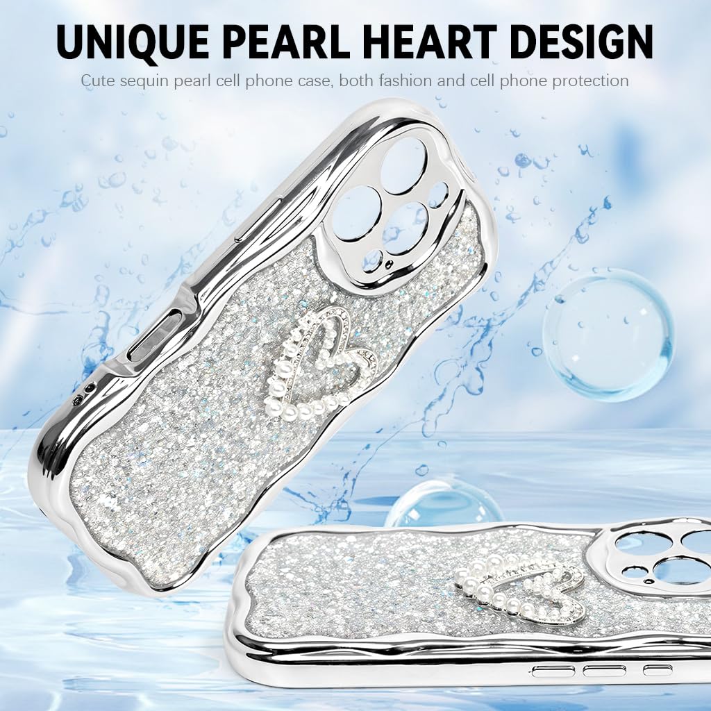 ZORBES iPhone 16 Pro Case with Silver Glitters and Beaded Lanyard | Shockproof Cover for Girls