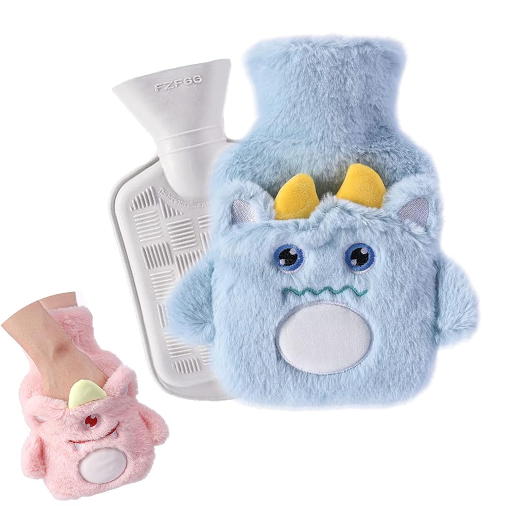 ZIBUYU Hot Water Bottle with Cover, Hot Water Bottle, Plush Hot Water Bottle, Mini Hot Water Bottle, Silicone Mini Hot Water Bag, Safe and Durable Recyclable Hot Water Bottle, Blue