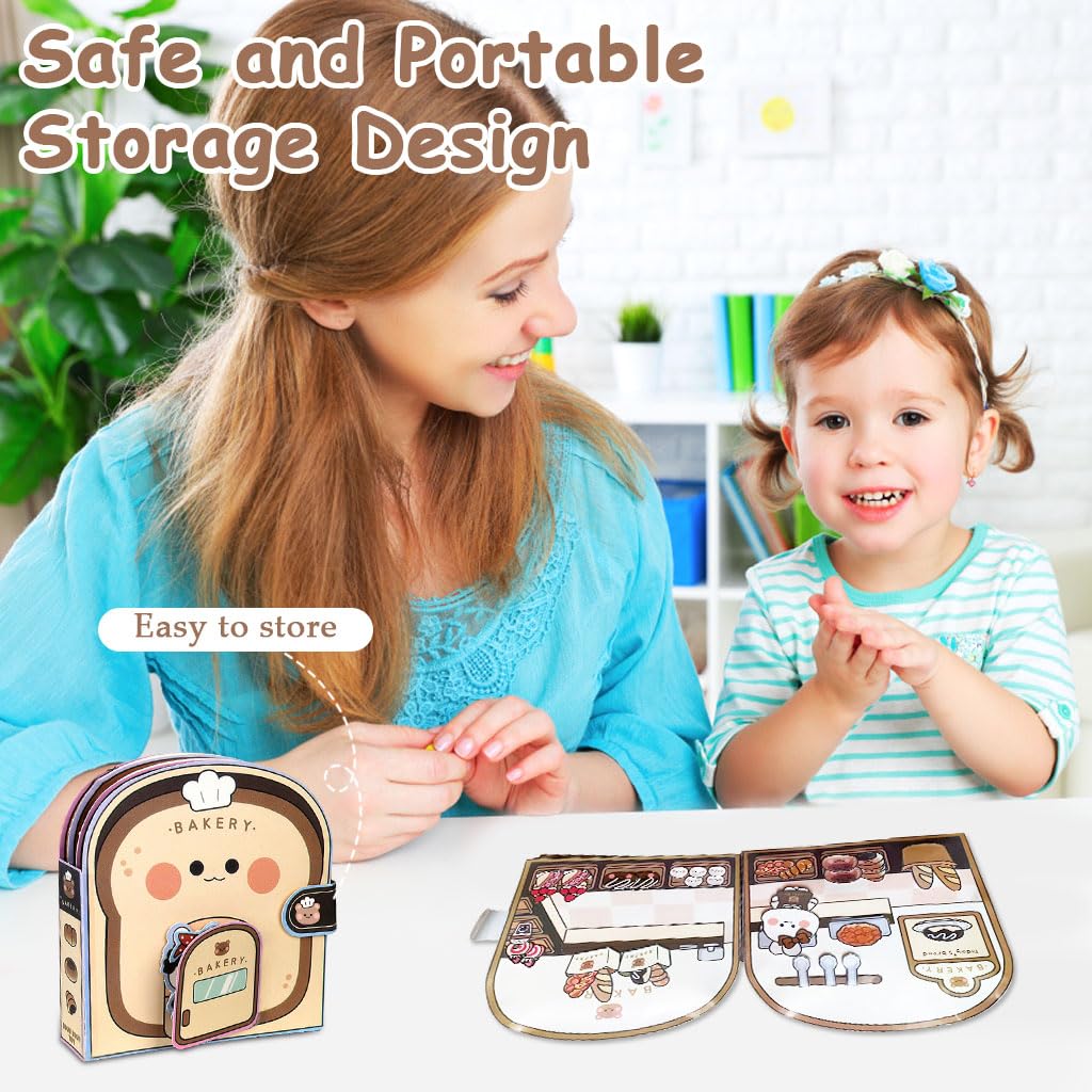 SNOWIE SOFT DIY Paper Quiet Book for Kids featuring Cute Bakery Scene and Safe Materials | Hands-On Motor Skill Activity