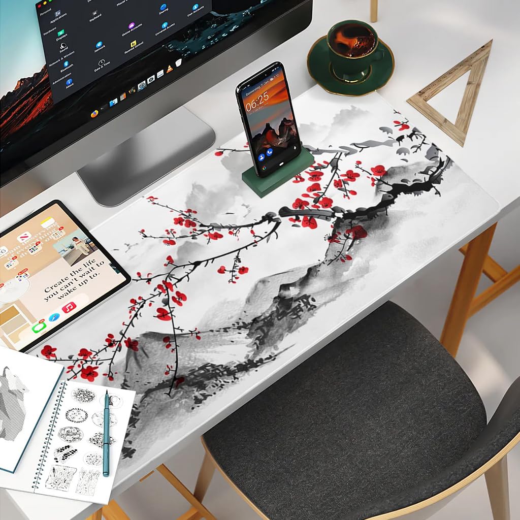 ZORBES Mouse Pad for Gaming featuring Non Slip Rubber Base 900mm x 400mm x 3mm | Watercolor Cherry Blossom Desk Mat