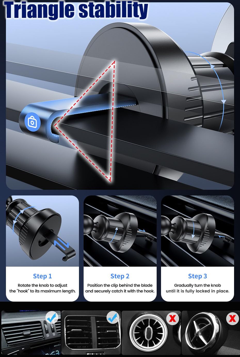 Zitronix Car Charger for Air Vent with 15W Fast Wireless Charging and Magnetic Hold | LED Indicator