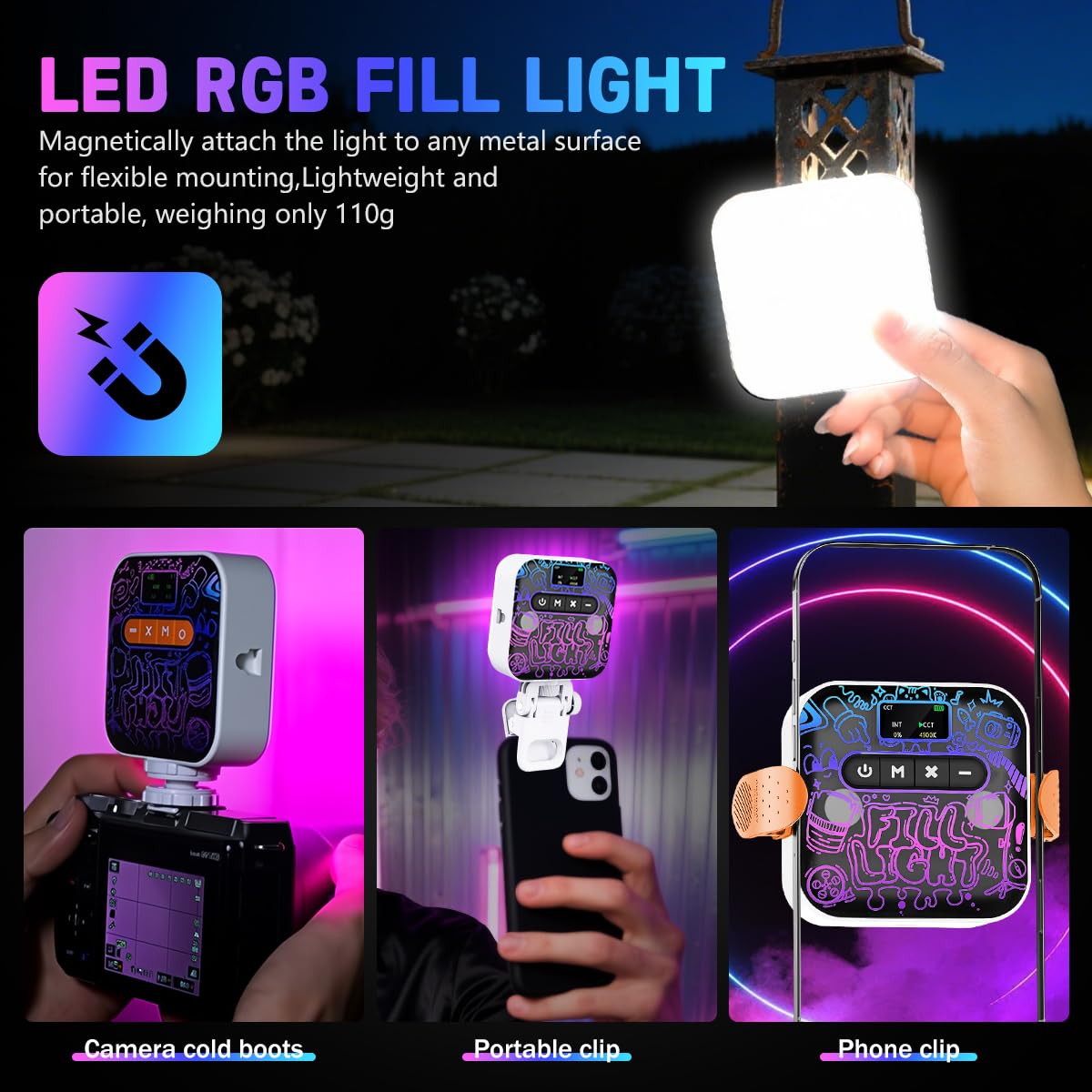 ELEPHANTBOAT RGB Light for Phone and Camera Photography with 2000mAh Battery | Magnetic Mount