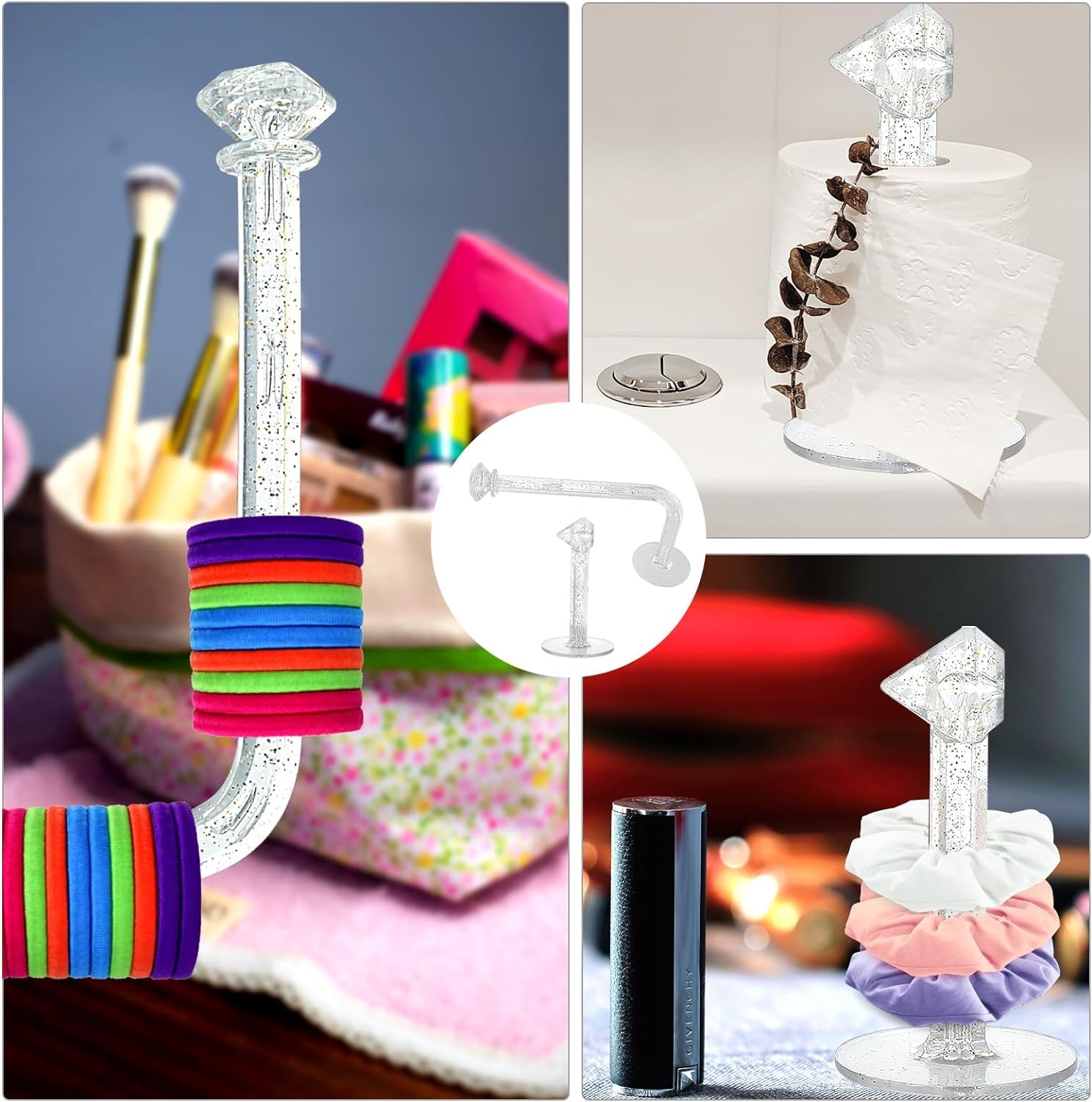 HASTHIP Headband Holder Stand for Wall Storage with Adhesive Mount | 4Pcs Clear Acrylic Organizer for Girls Hair Accessories