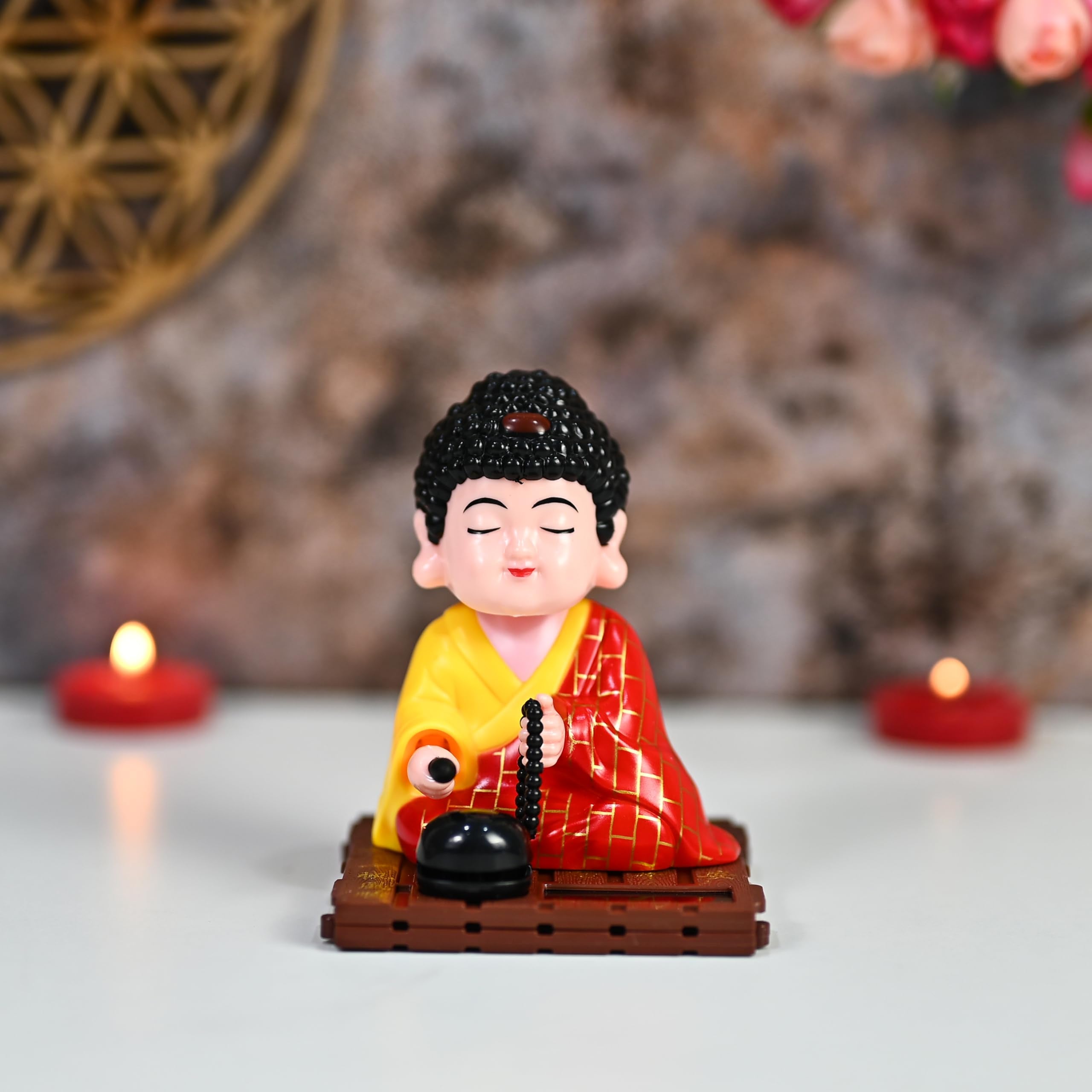 STHIRA® Buddha Statue Moving Head Solar Buddha Solar-Powered Wobble Head Idol for Good Luck