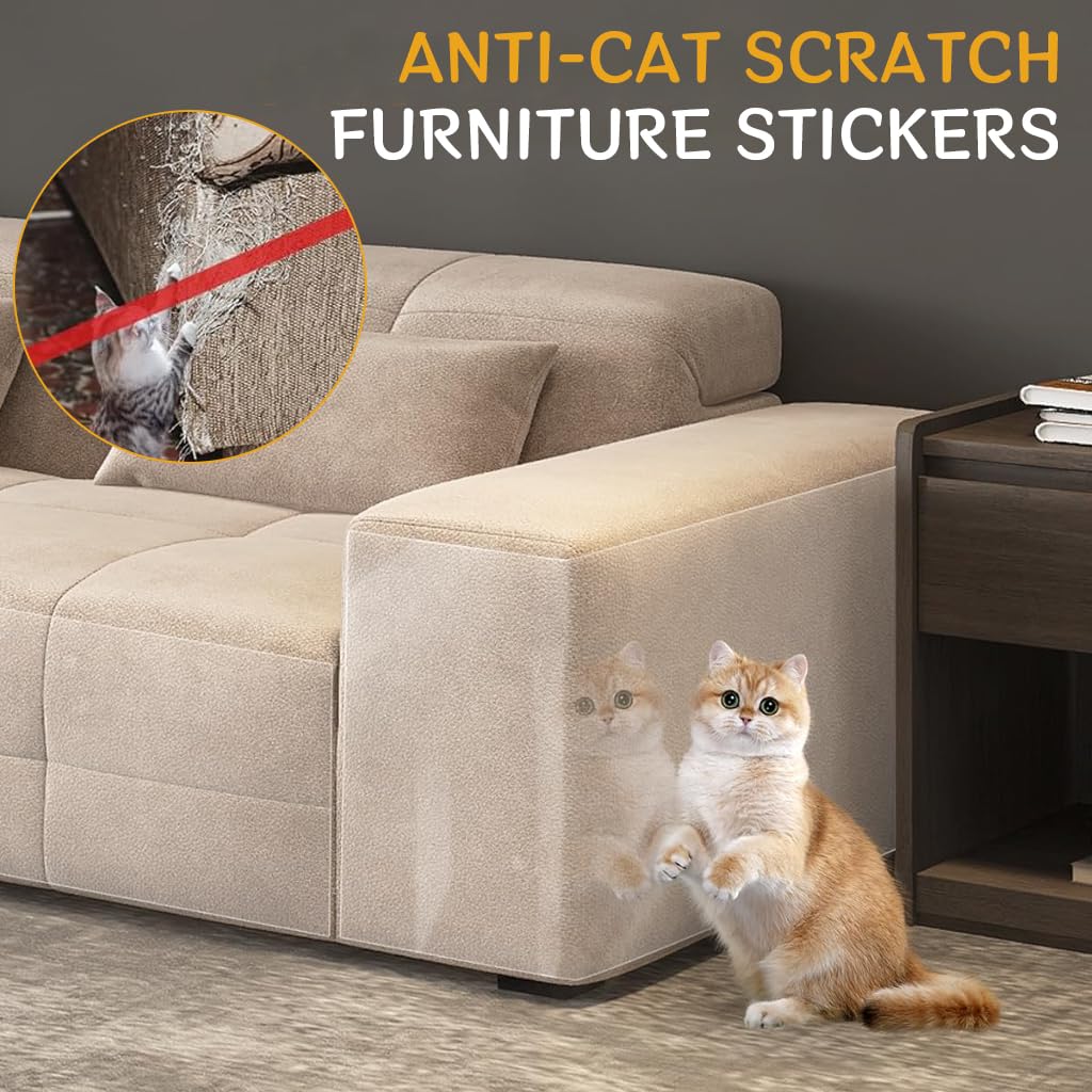 Qpets® Thicken Leather Couch Protector Sticker 11.8x118 Inches Transparent Thicken Furniture Anti-Scratch Protective Sticker Cuttable Leather Couch Protector Stickerfor Families with Cats, Dogs