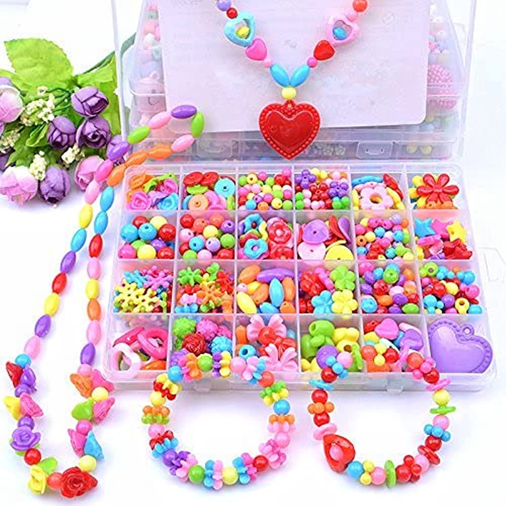 PATPAT  Jewelry Making Kit,Girl DIY Bracelet Set,Fun and Colorful Beads,Children's Self-Made Necklace and Hair Band Ring, Birthday Gift, Suitable for Children Over Three Years Old (Pink), Acrylic