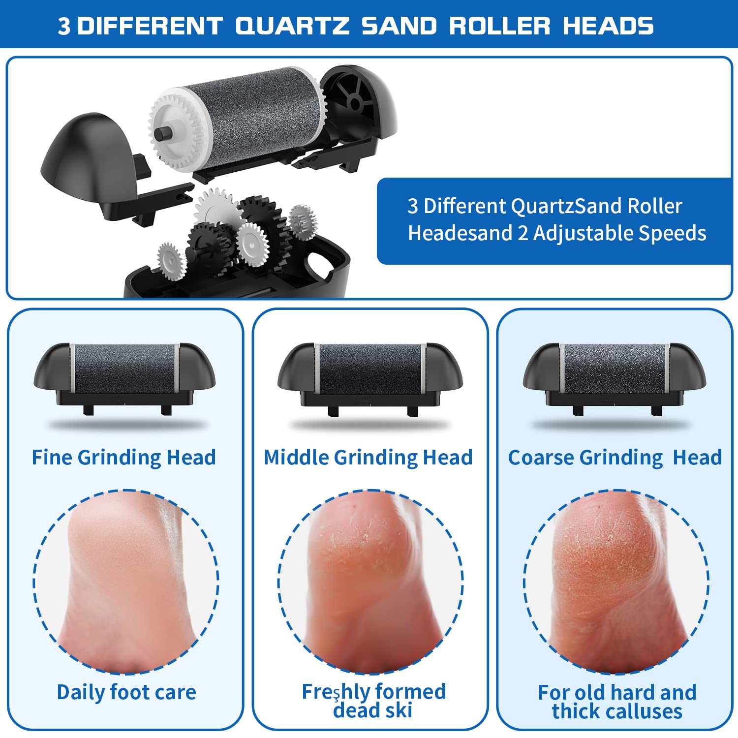 HANNEA Electric Callus Remover for Foot Care with 3 Rollers and LED Light | USB Rechargeable