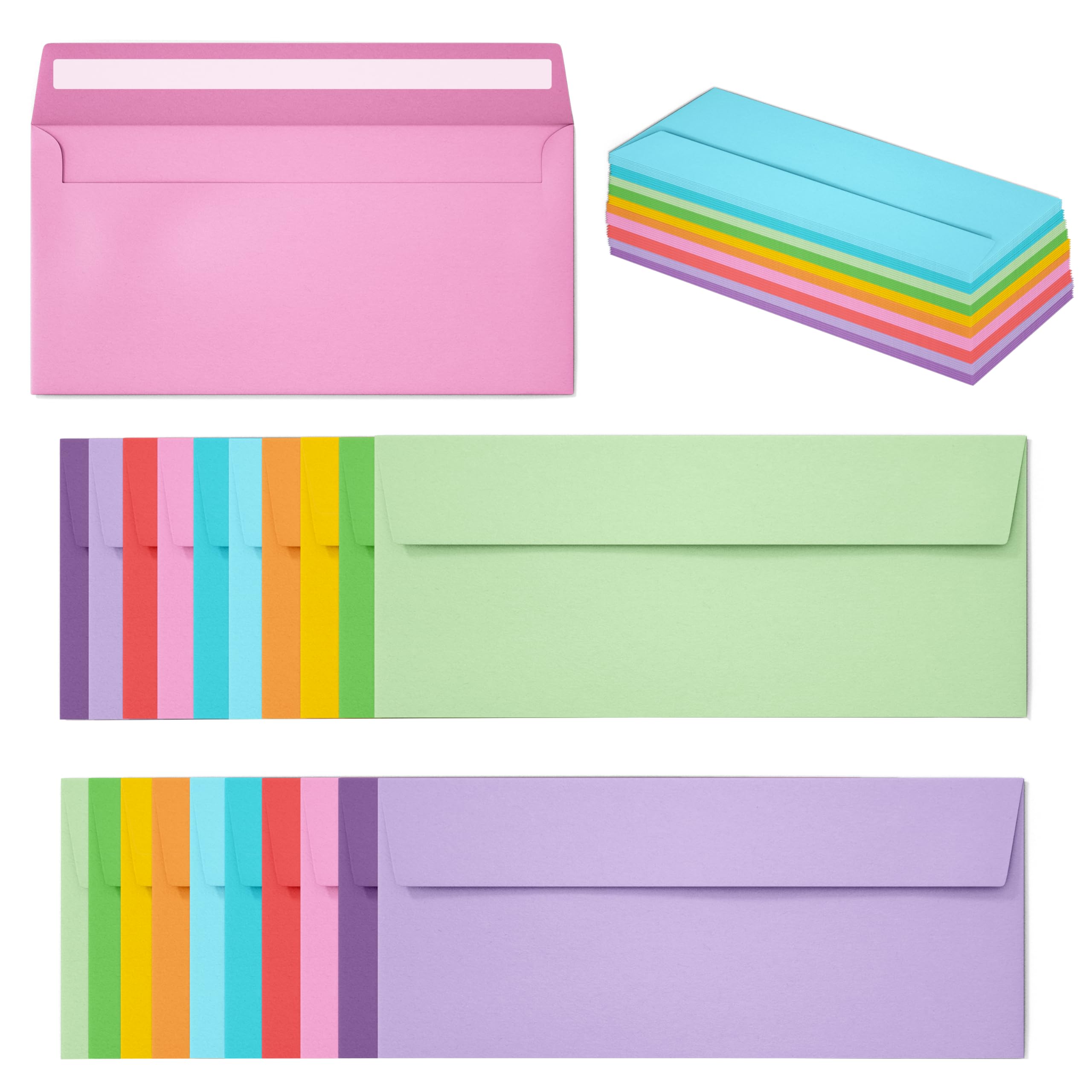 OFIFO® 50 Pack Business Envelopes #10, 4.13 x 9.49 Inches Colored Envelopes Self Seal for Business, Invoices, Letter Mailing, Office Checks-Multicolor