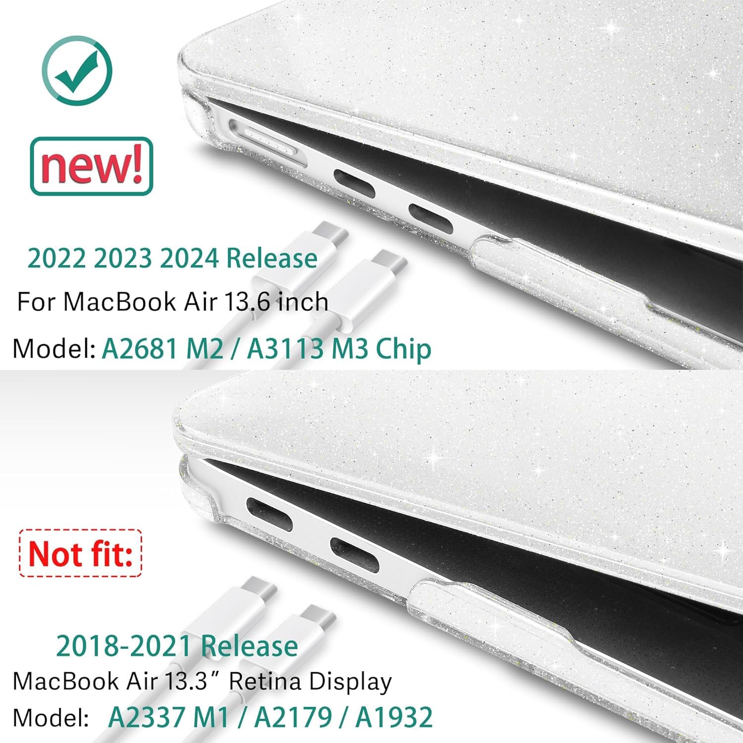 HASTHIP Laptop Cover for MacBook Air 13.6 inch with Clear Glitter Hard Shell | Anti Scratch Protection