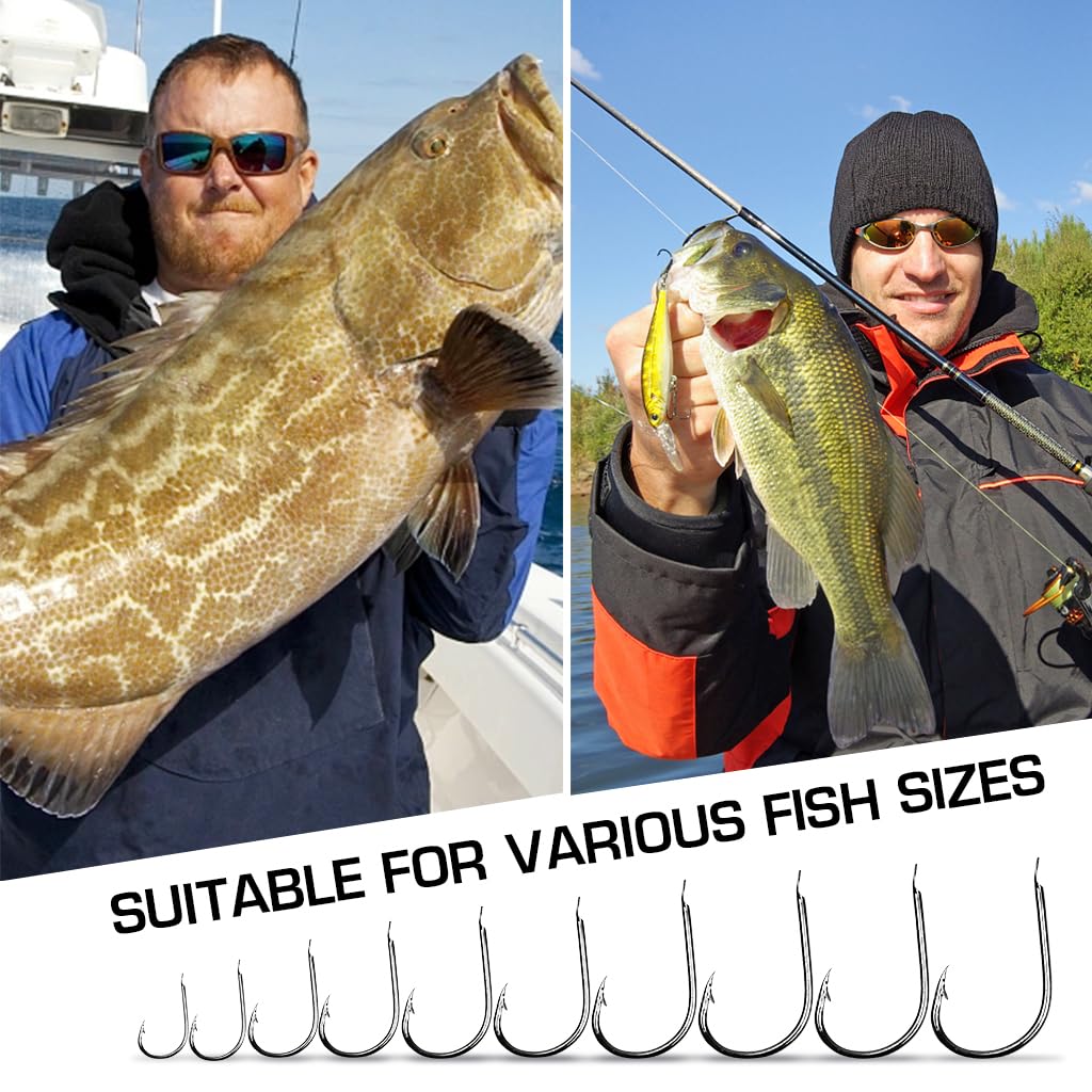 ZIBUYU Fishing Hooks Set for Anglers with 500 pcs in 10 Sizes Featuring Barbed Ringed Eye | High Carbon Steel