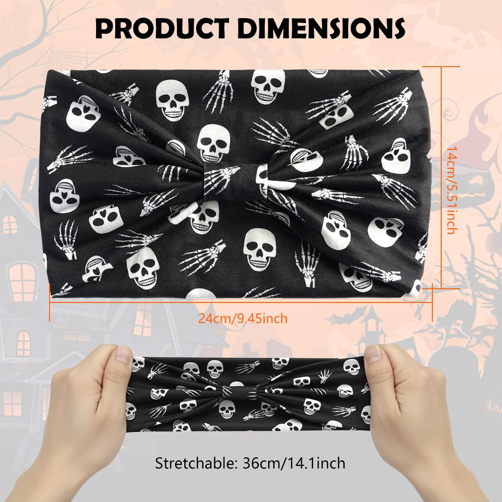 MAYCREATE Hair Bands for Women featuring Stretchy Secure Fit and Soft Fabric | 3pcs Gothic Skull Halloween Headbands