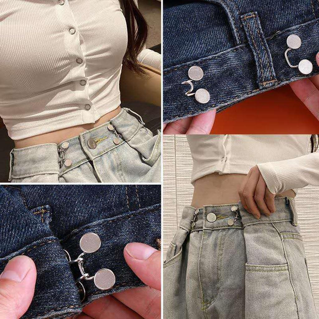 Venzina Waist Buckle Extender for Loose Jeans featuring Detachable Metal Button Pins | 4 Pairs