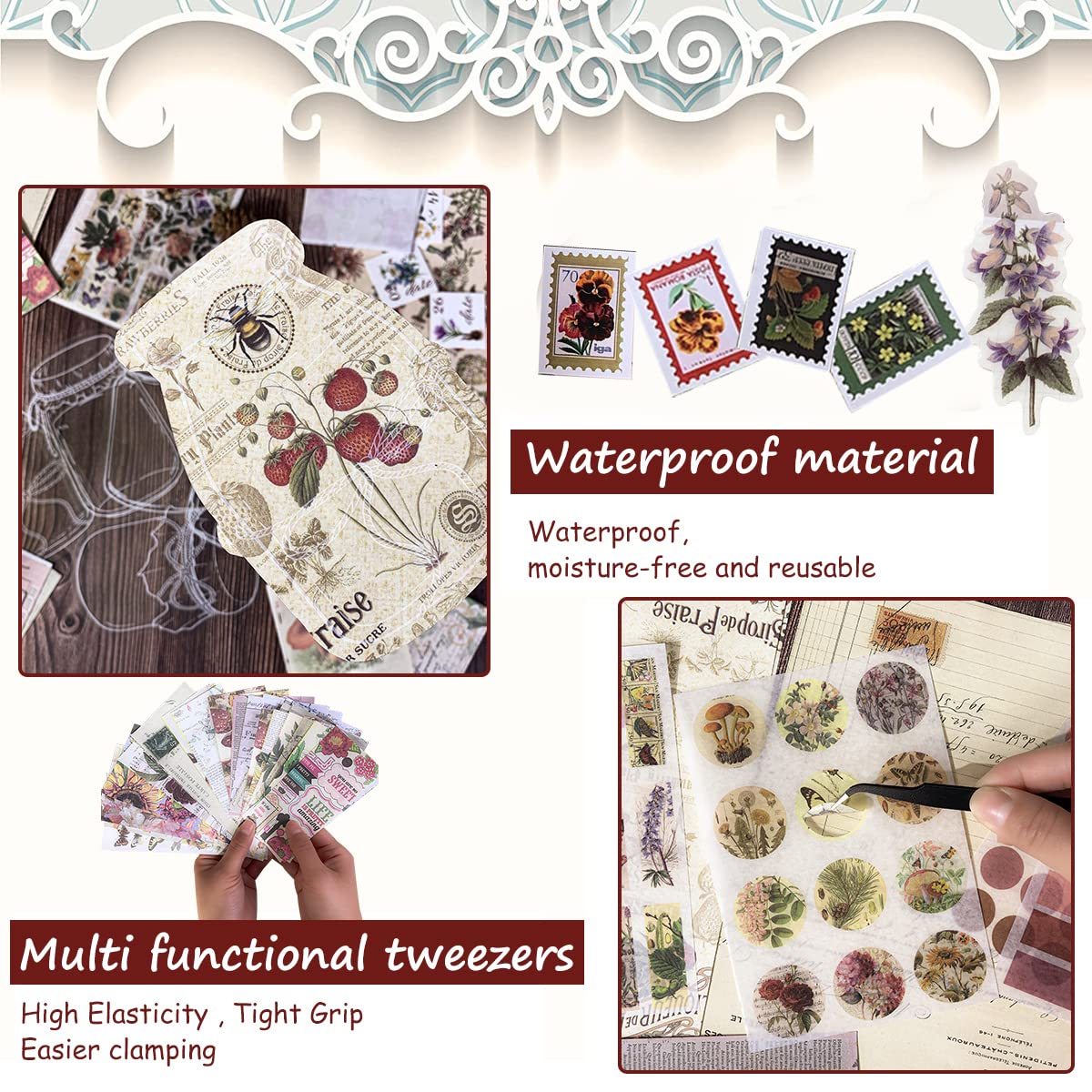 HASTHIP Journal Supplies Kit for Scrapbooking with 270 pcs Vintage Stickers and A6 Notebook | Gift for Women and DIY Crafts