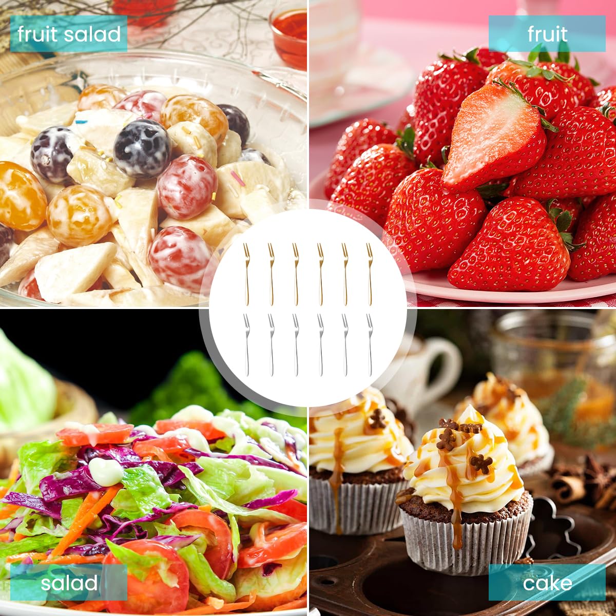 Supvox Fruit Fork Set for Coffee and Dessert with Swan Base Holder | 6Pcs Gold Stainless Steel