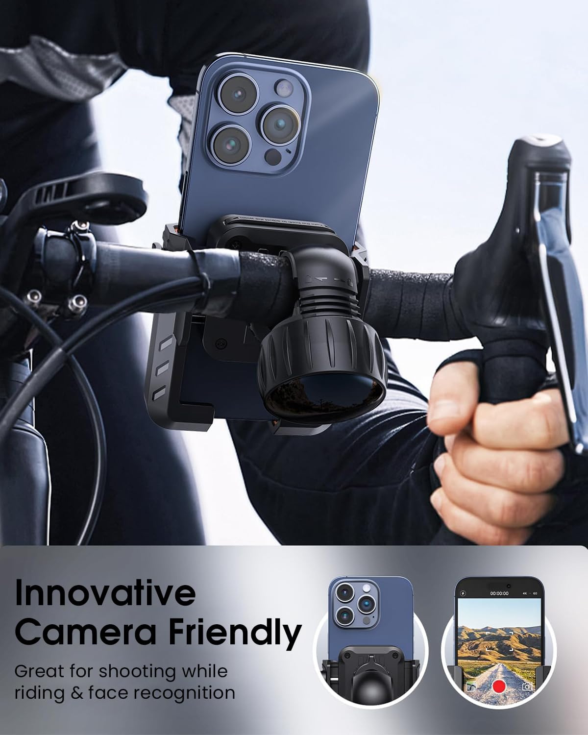 STHIRA® Motorcycle Phone Mount Universal Phone Mount for Bike, Scooter, Motorcycle Phone Holder 360° Rotatable Motorcycle Phone Holder Compatible with iPhone, Samsung, Smartphones up to 7.2''