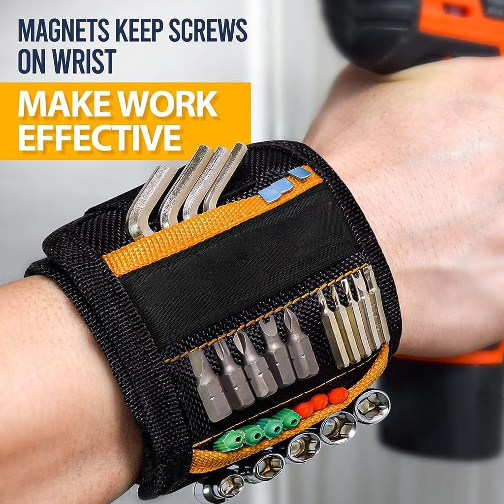 Serplex® Magnetic Wristband with 15 Strong Magnets for Holding Screws, Nails, Drill Bits, Screws Holder Screws Organizer Tool Organizer Wristband Magnetic Tool Wristband Tool Gifts for Men