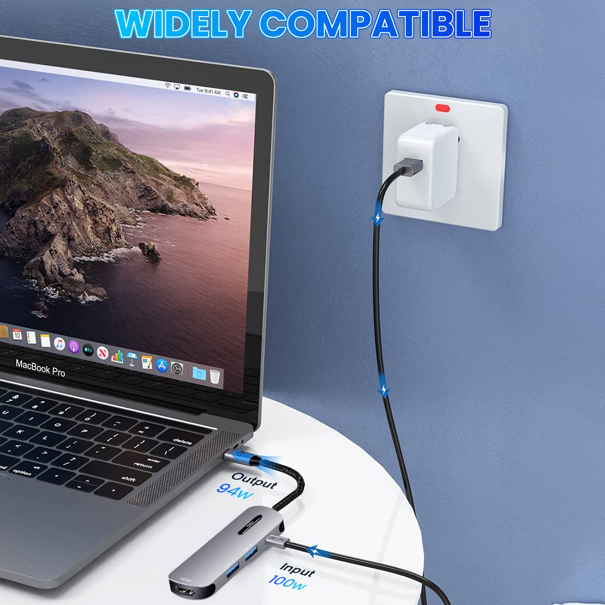 Verilux USB C Hub for Laptop with 4K 30Hz HDMI and 100W PD | Aluminum Alloy 20cm Cable