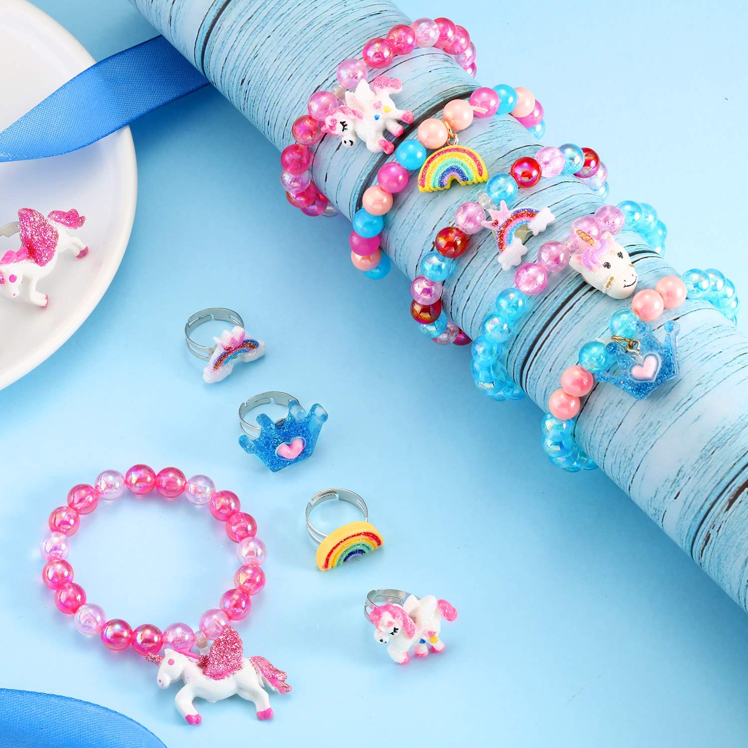 PATPAT Resin Unicorn Bracelet Ring Set, Multicolor, 14 Years Old, 12 Piece