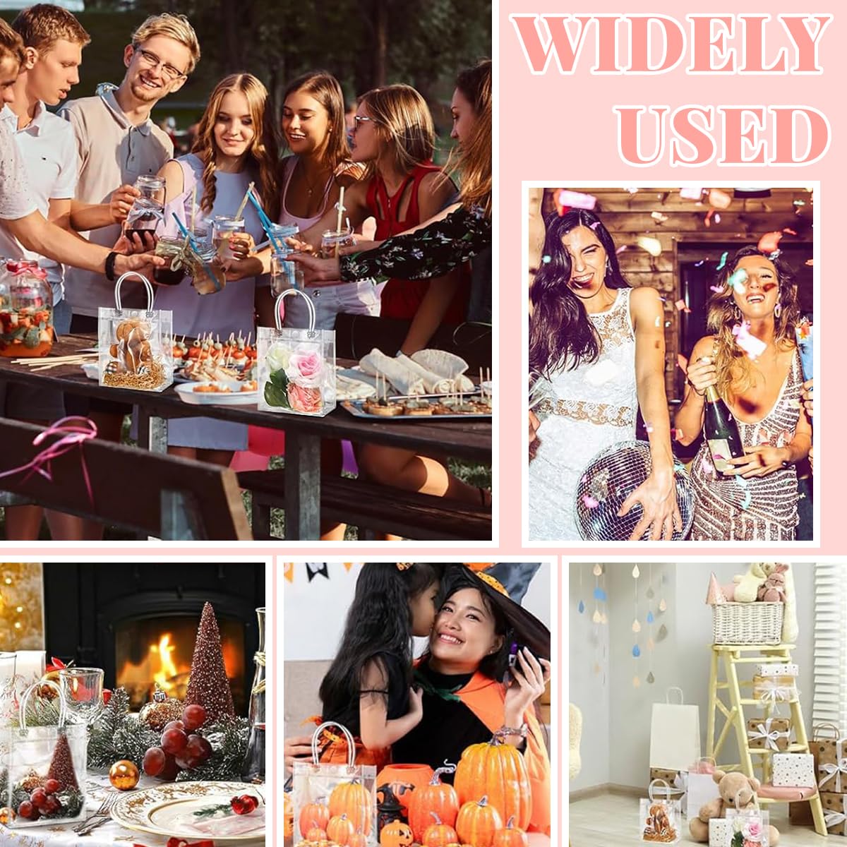 HASTHIP Clear Gifting Handbags for Weddings and Parties featuring 20pcs 20x20cm PVC Bags