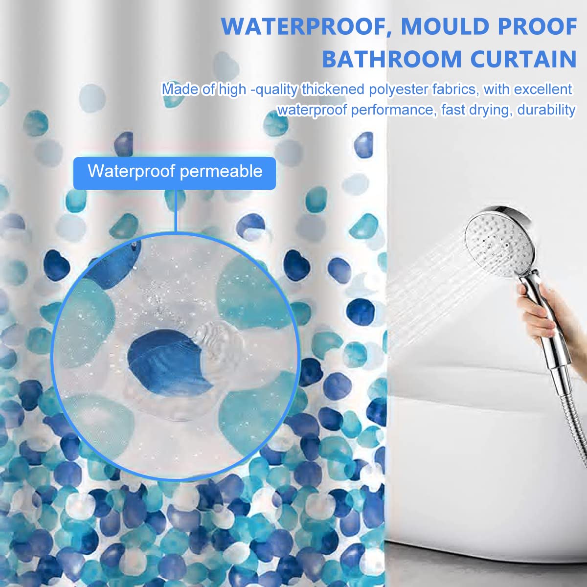 HASTHIP Shower Curtain for Bathroom with Weighted Hem and 12 Hooks 70.8x70.8 inch | Waterproof Polyester Blue Gradient Design