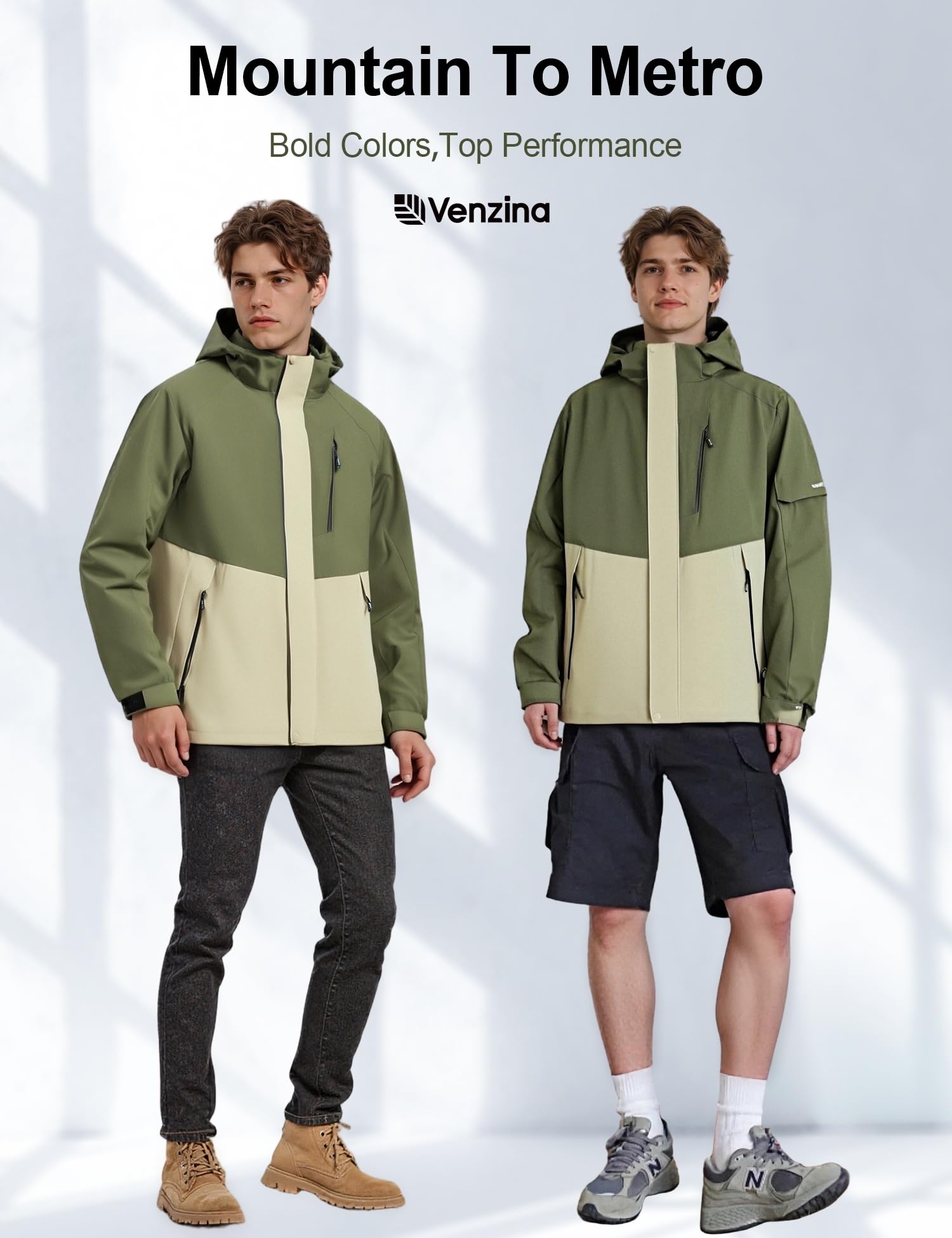 Venzina Men's Lightweight Jacket for Hiking and Cycling with Reflective Sleeves | Water‑Repellent Breathable Windbreaker in Army Green
