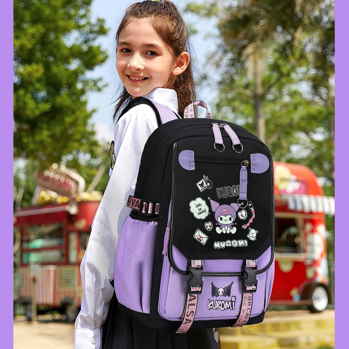 PALAY Kuromi School Backpack with 17 in Large Capacity Compartments for Kids 6–12 | Multicolor