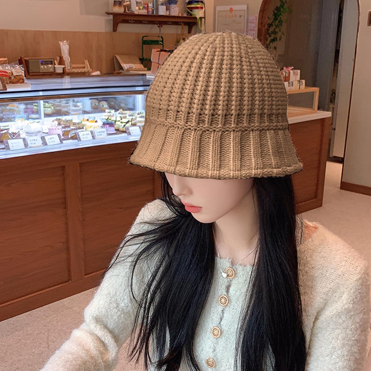 PALAY® Winter Cap for Women Fashion Bucket Hat for Women Knitted Hat Winter Warm Hat Beanie Cap Crochet Winter Cap Bronze