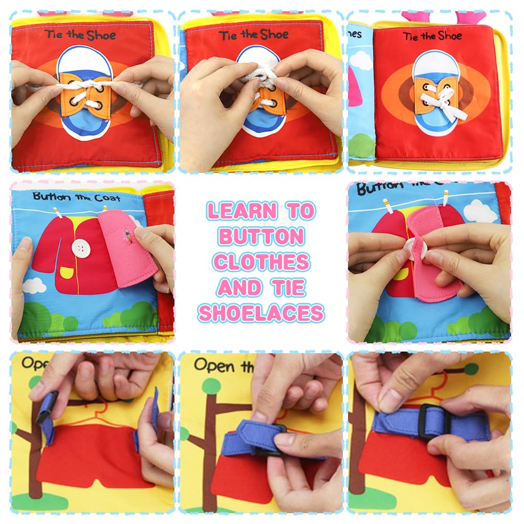 SNOWIE SOFT® Cloth Book for Toddlers Baby Cloth Sensory Book Zip-around Cloth Book Early Educational Toy Activity Book Fun Cartoon Busy Book, 17x24cm