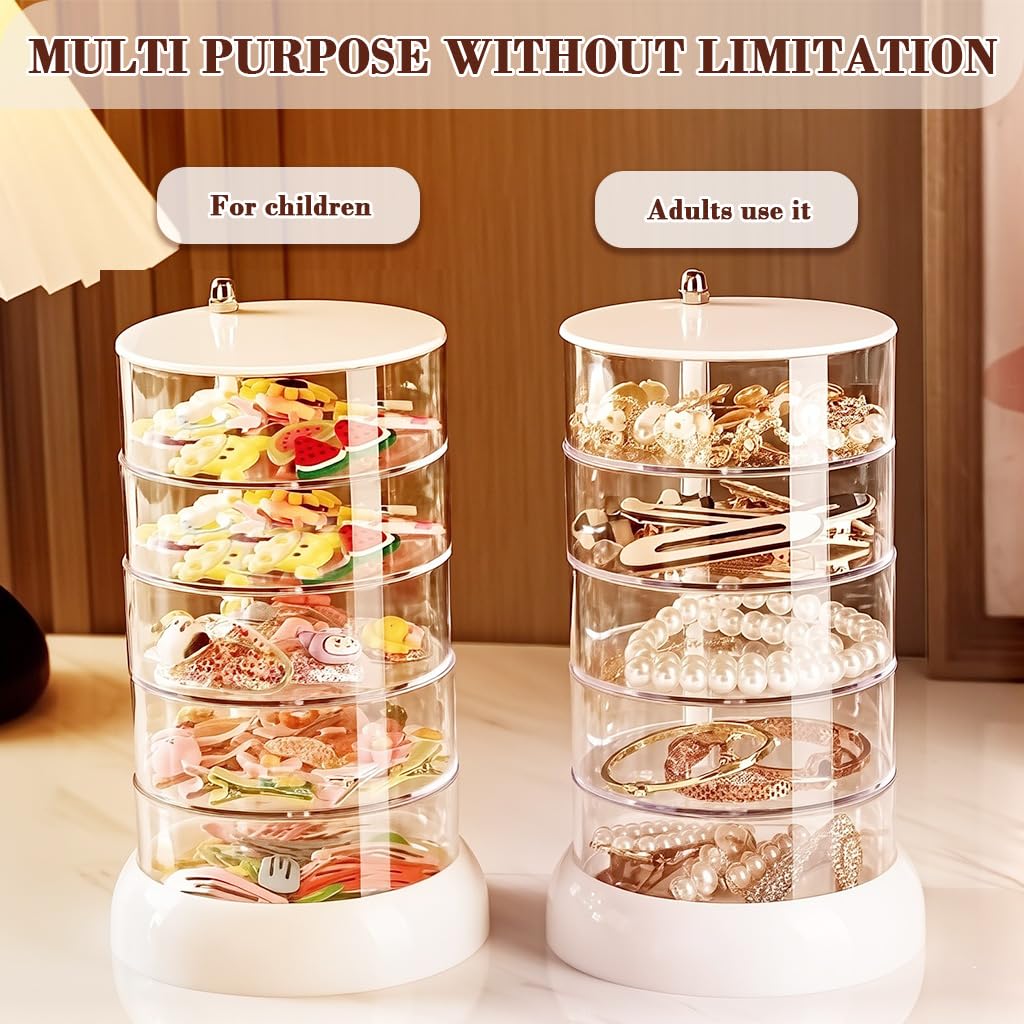 HASTHIP Makeup Organizer for Jewelry and Accessories with 5 Clear Tiers | 360° Rotating Design