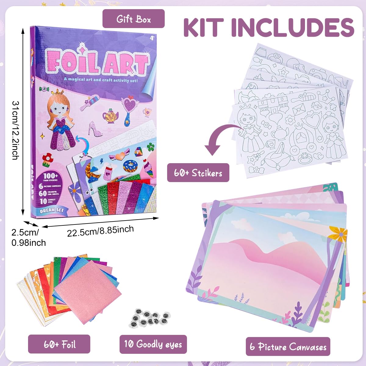 PATPAT Foil Art Kit for Kids Ages 4-8 with Peel and Stick 3D Designs | Creative Gift Idea
