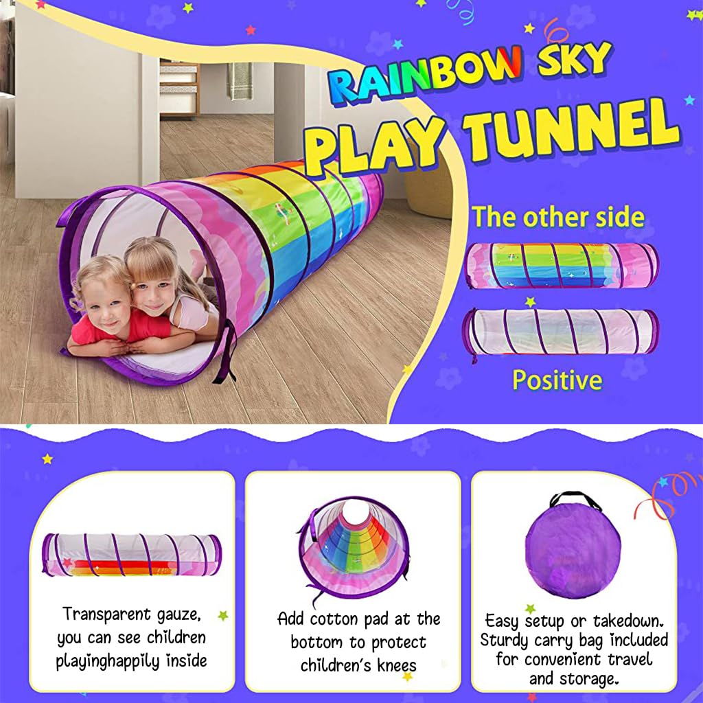 PATPAT Kids Play Tunnel for Indoor and Outdoor Play featuring Spring-Loaded Frame 6 ft | Colorful Mesh Design for Toddlers and Pets