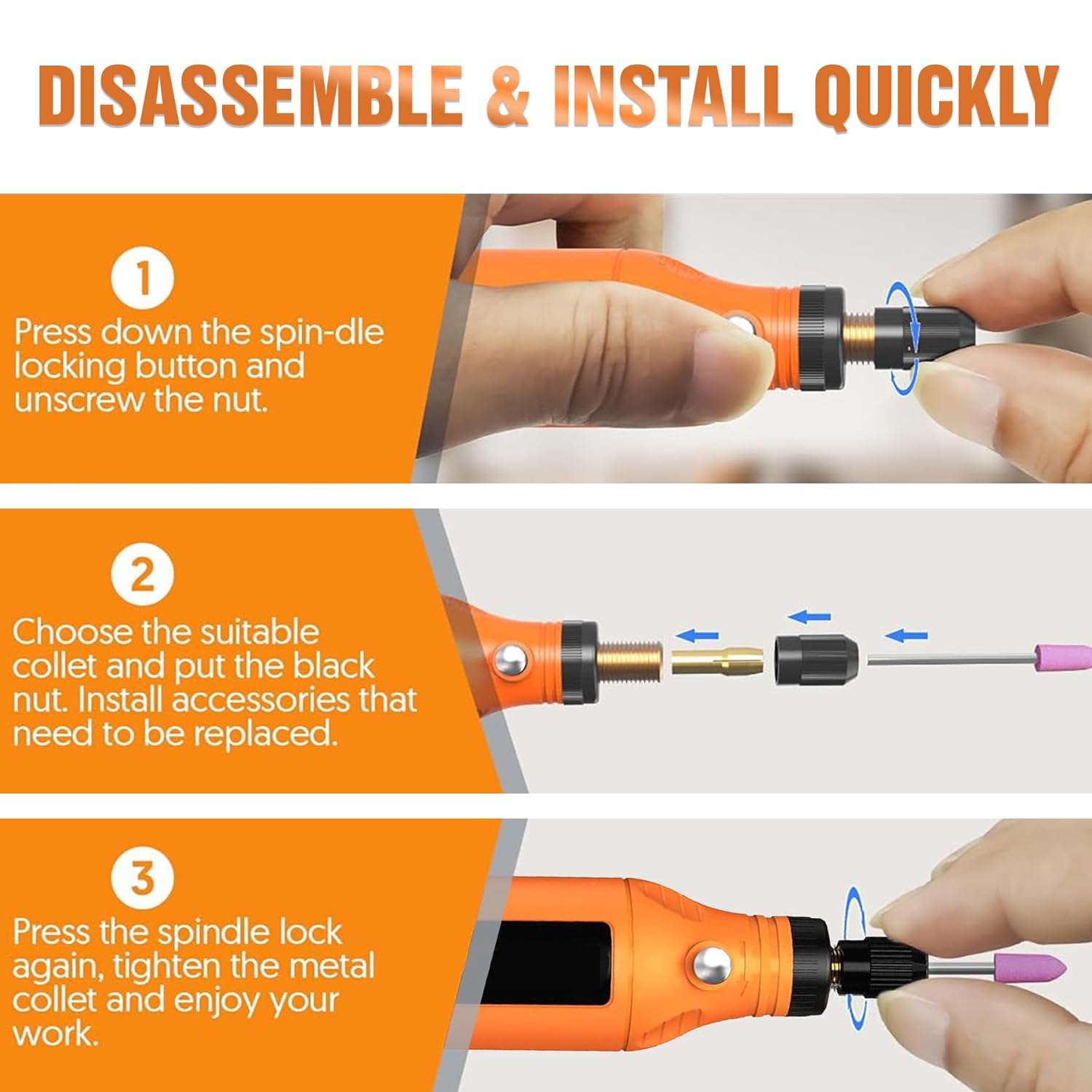 Verilux Mini Cordless Rotary Tool Kit, Mini Drill Machine with 5 Speeds and USB Charging with 58 Accessories, 3.7V Power Rotary Tool for Sanding, Polishing, Drilling, Etching, Engraving, Carving, DIY Crafts